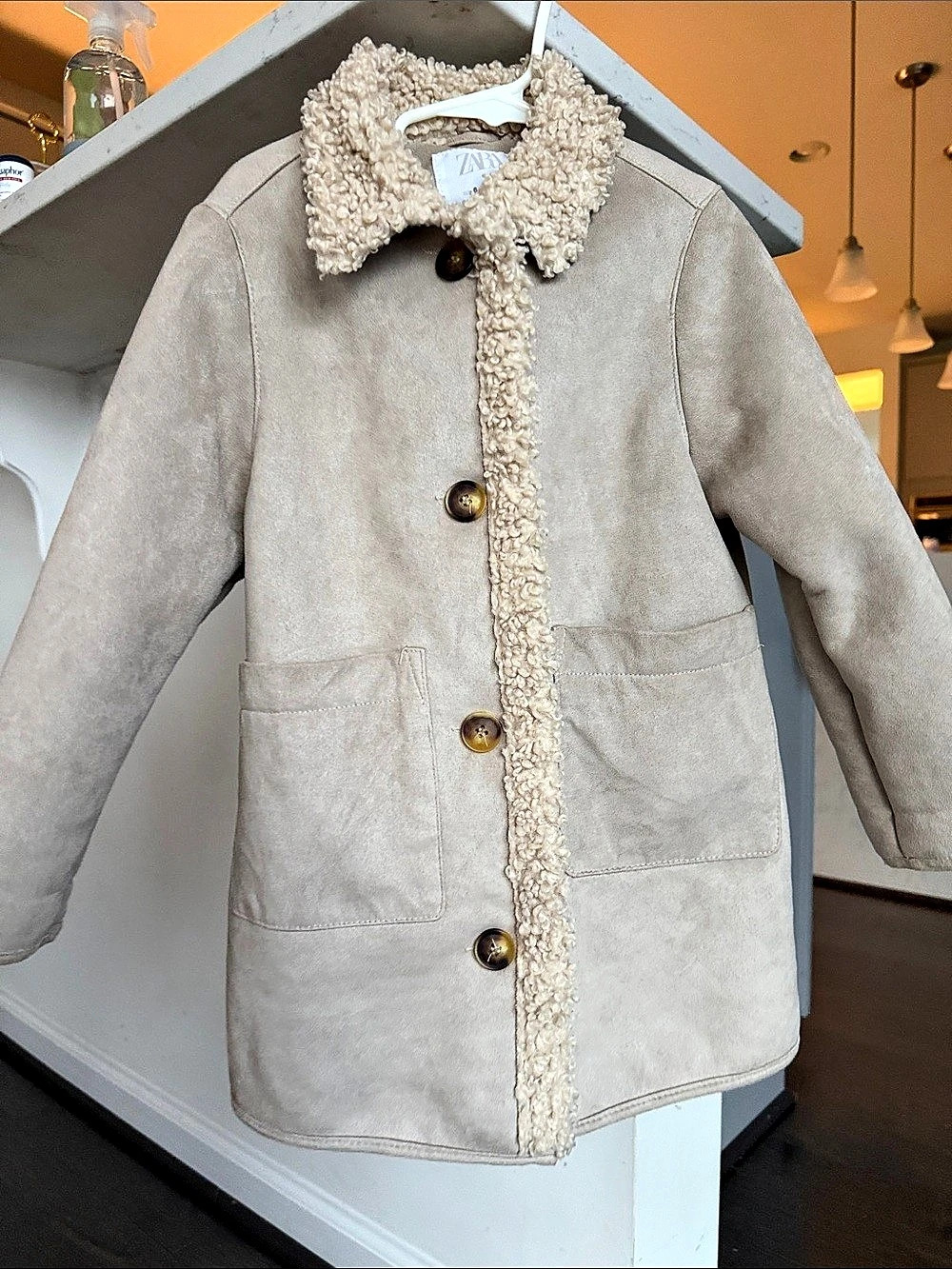 Zara Teddy Jacket Beige Size 6 Like New